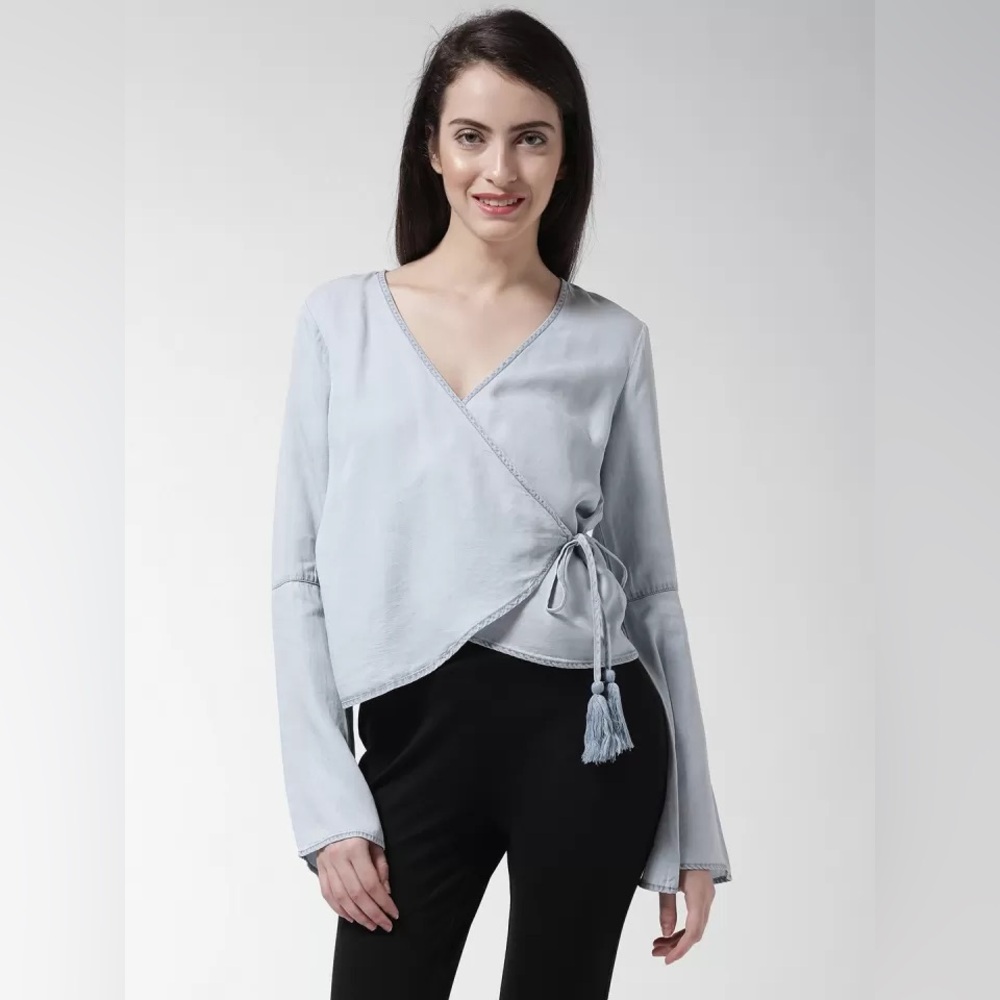 Jean fabric cross over shirt